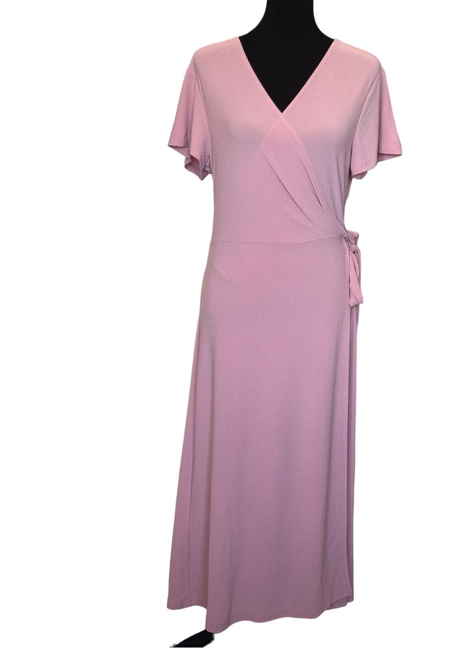 New ~ HALOGEN  ~ Crossover Short Sleeve Wrap Dress Size L